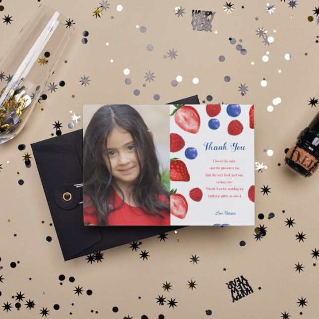 Postal Fiesta de cumpleaños de fresa, temas de agradecimi (Subido por el creador)