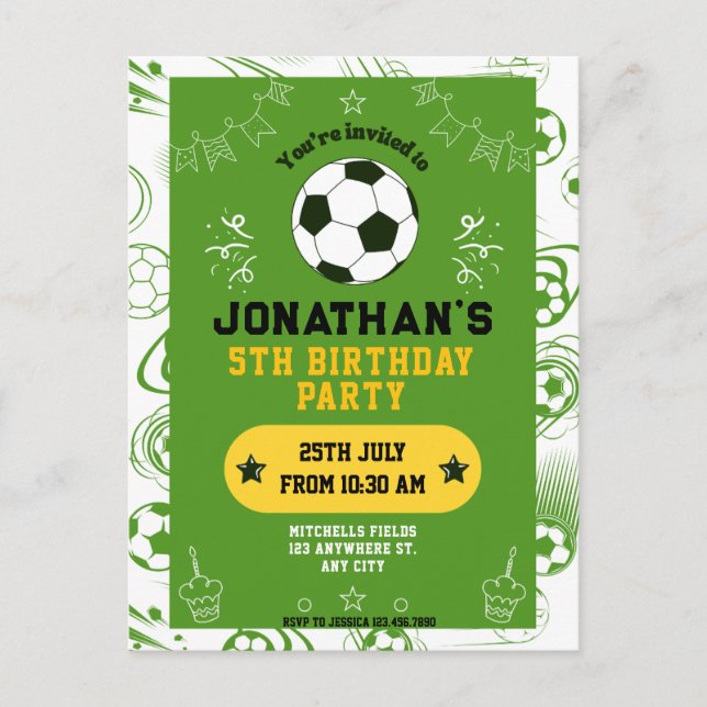 Postal Fiesta de Cumpleaños de Fútbol para Niños (Anverso)