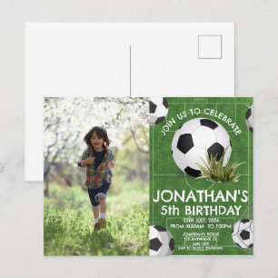 Postal Fiesta de cumpleaños de fútbol para niños foto