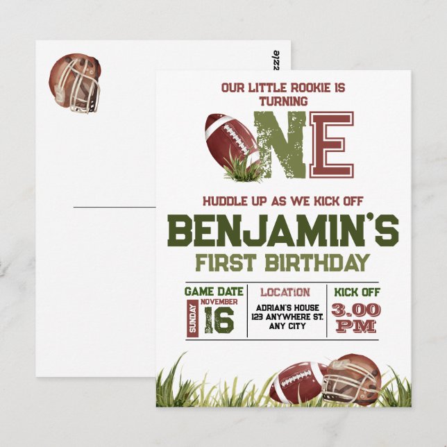 Postal Fiesta de cumpleaños de fútbol primer año (Anverso / Reverso)
