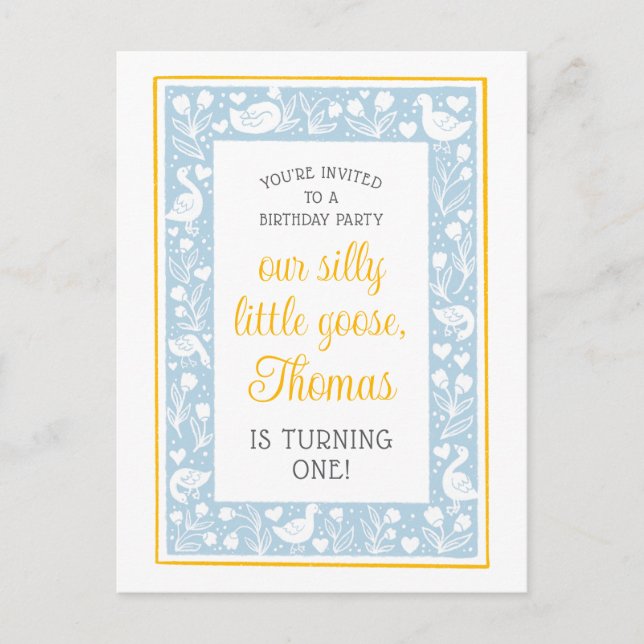 Postal Fiesta de Cumpleaños de Ganso Tonto País Encantado (Anverso)