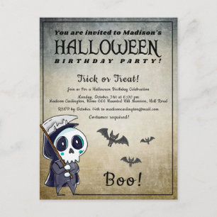 Postal Fiesta de cumpleaños de Halloween Grim Reaper