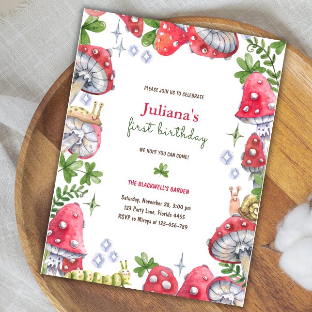 Postal Fiesta de Cumpleaños de Hongo Acuarela en Bosque d (Woodland Forest Watercolor Mushroom Birthday Party Postcard)