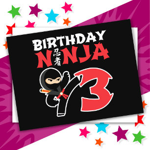 Postal Fiesta de cumpleaños de Karate Ninja de 3 años Niñ