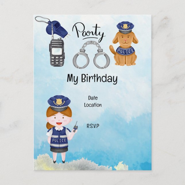 Postal Fiesta de Cumpleaños de la Policía Reserva la fech (Anverso)