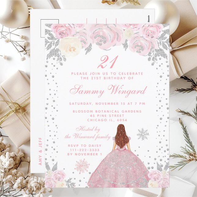 Postal Fiesta de cumpleaños de la princesa de pelo marrón (Subido por el creador)