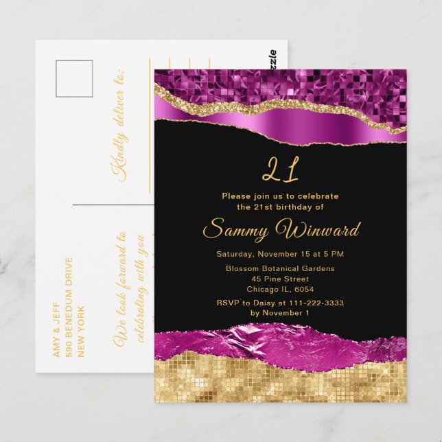 Postal Fiesta de cumpleaños de lágrimas de glamour dorado (Anverso / Reverso)