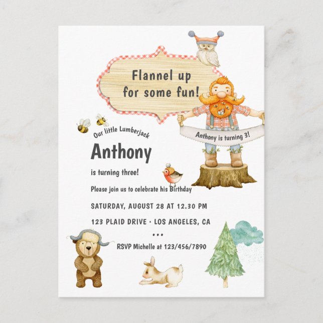 Postal Fiesta de cumpleaños de leñador (Anverso)