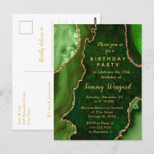 Postal Fiesta de cumpleaños de mármol de ágata verde y do