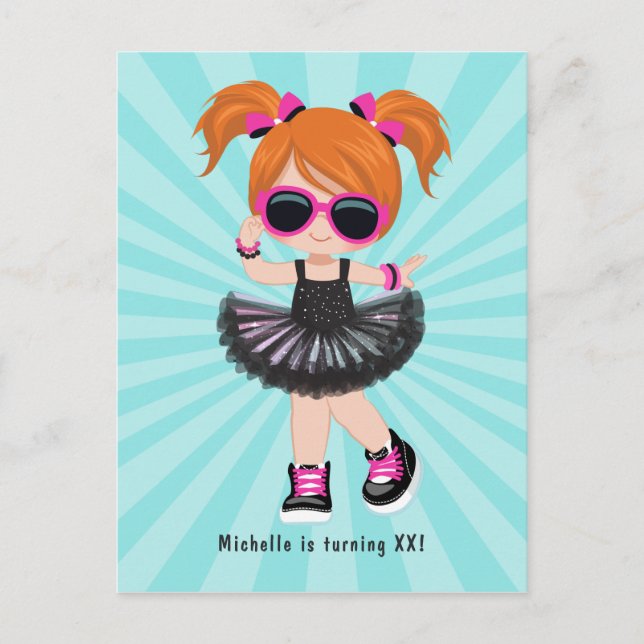 Postal Fiesta de cumpleaños de niña con tutú de Cool Hip  (Anverso)