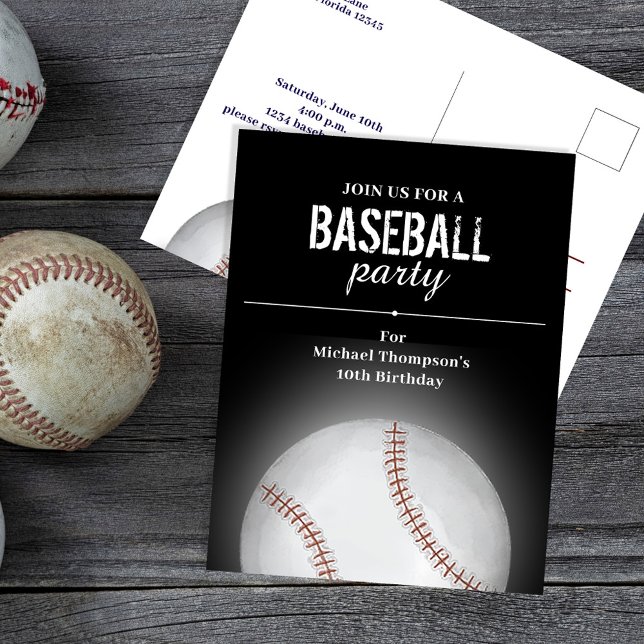 Postal Fiesta de cumpleaños de niño béisbol personalizado (Baseball Party Invitation postcard template.)