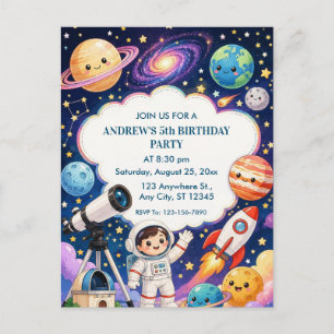 Postal Fiesta de Cumpleaños de Niños Astronautas en el Es