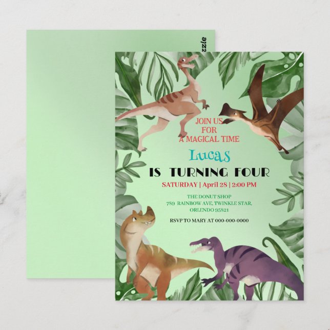 Postal Fiesta de cumpleaños de niños de escuela de jungla (Anverso / Reverso)