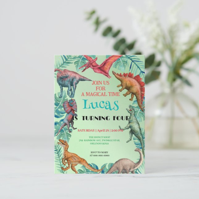 Postal Fiesta de cumpleaños de niños de escuela de selva  (Anverso de pie)