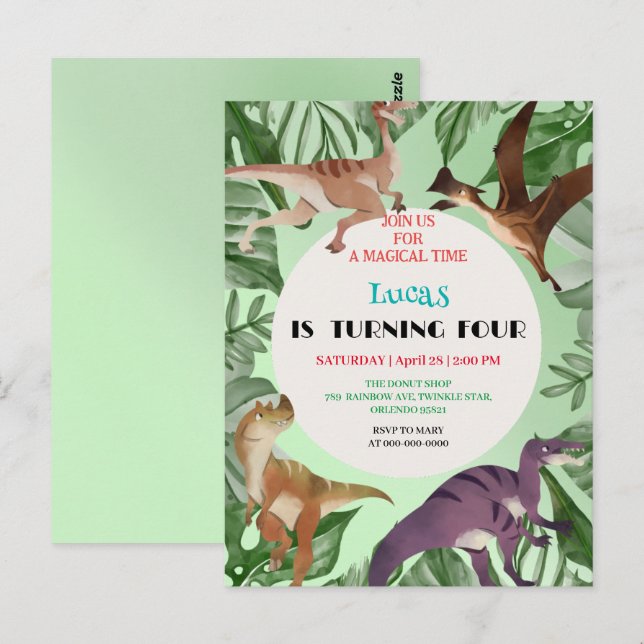 Postal Fiesta de cumpleaños de niños de escuela jungla de (Anverso / Reverso)