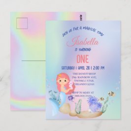 Postal Fiesta de cumpleaños de niños sirena Arcoiris colo
