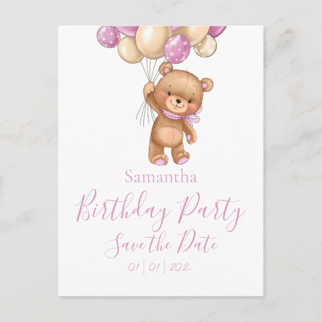Postal Fiesta de Cumpleaños de Osito de Peluche Guardar l (Anverso)