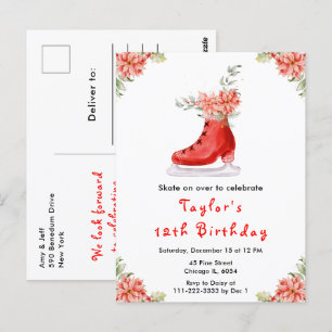 Postal Fiesta de cumpleaños de patinaje sobre hielo rojo