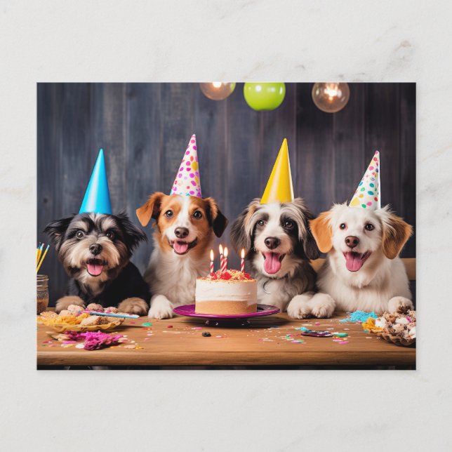 Postal Fiesta de Cumpleaños de Perros (Anverso)