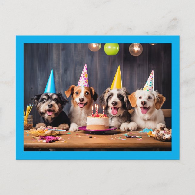 Postal Fiesta de Cumpleaños de Perros (Anverso)