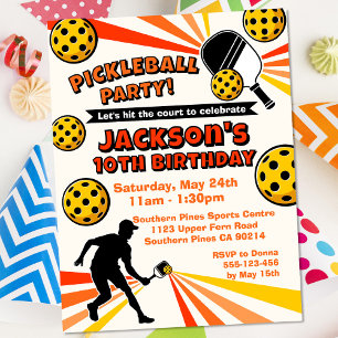 Postal Fiesta de Cumpleaños de Pickleball Jugadores Retro