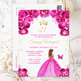 Postal Fiesta de cumpleaños de Princesa de Cabello Marrón
