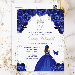 Postal Fiesta de cumpleaños de princesa de piel oscura az
