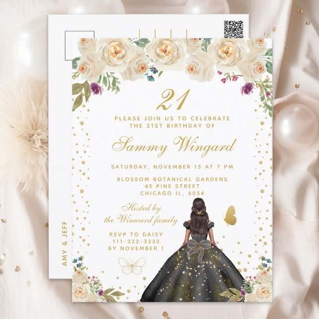 Postal Fiesta de Cumpleaños de Princesa de Piel Oscura co (Subido por el creador)