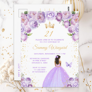 Postal Fiesta de Cumpleaños de Princesa de Piel Oscura y 