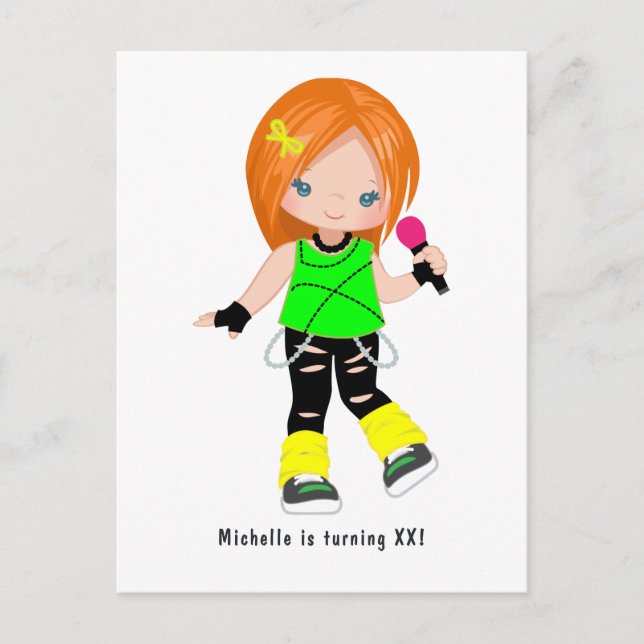 Postal Fiesta de Cumpleaños de Rock Star Pelirroja Linda (Anverso)