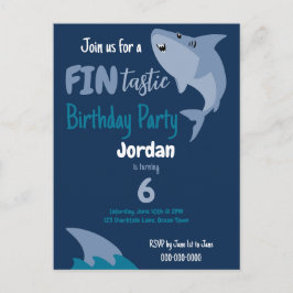 Postal Fiesta de cumpleaños de tiburones Fin-tastic para