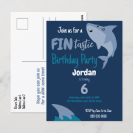 Postal Fiesta de cumpleaños de tiburones Fin-tástica niño