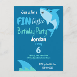 Postal Fiesta de cumpleaños de tiburones Fin-tástica niño