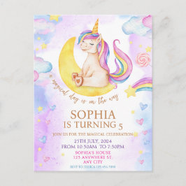 Postal Fiesta de Cumpleaños de Unicornios Mágicos Acuarel