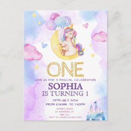 Postal Fiesta de Cumpleaños de Unicornios Mágicos con Acu