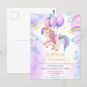Postal Fiesta de Cumpleaños de Unicornios Mágicos con Acu