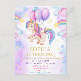 Postal Fiesta de Cumpleaños de Unicornios Mágicos con Acu