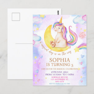 Postal Fiesta de Cumpleaños de Unicornios Mágicos con Acu