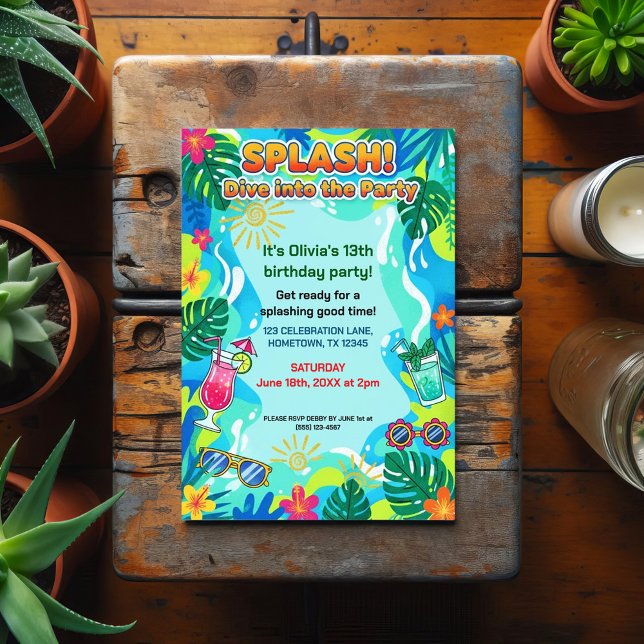 Postal Fiesta de Cumpleaños de Verano con Salto de Agua (Subido por el creador)