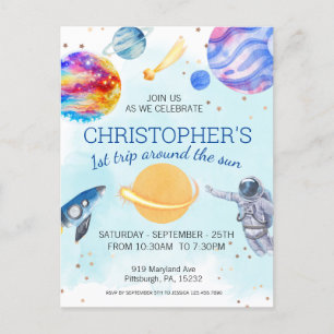 Postal Fiesta de cumpleaños del astronauta niño en el esp