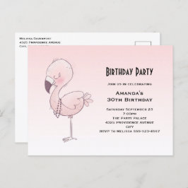Postal Fiesta de cumpleaños del Ilustracion Flamingo Rosa