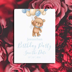 Postal Fiesta de Cumpleaños del Oso Teddy Azul Reservar l