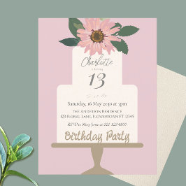 Postal Fiesta de cumpleaños del pastel de flores rosadas