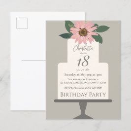 Postal Fiesta de cumpleaños del pastel de flores rosadas