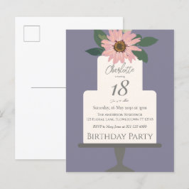 Postal Fiesta de cumpleaños del pastel de flores rosadas