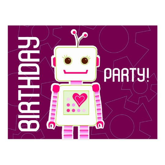 Postal Fiesta de cumpleaños del robot del chica,