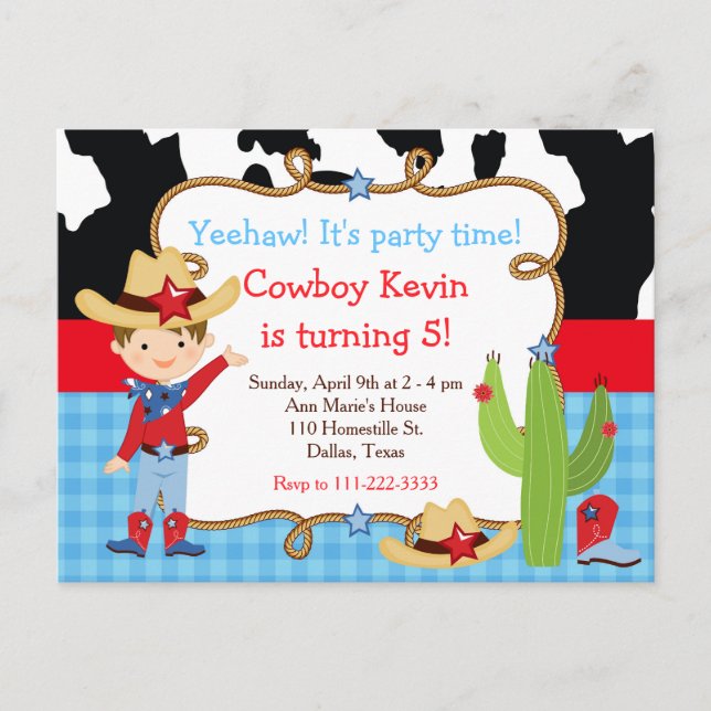 Postal Fiesta de Cumpleaños del Vaquero Moreno al Estilo  (Anverso)