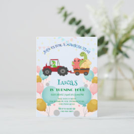 Postal Fiesta de cumpleaños divertido tractor dinosaurio 