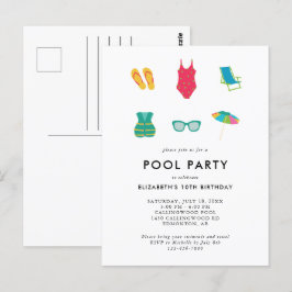 Postal Fiesta de Cumpleaños en la Piscina Minimalista Sim