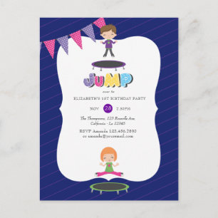 Postal Fiesta de Cumpleaños en Trampolín de Morado y Azul